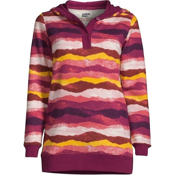 Lands End Long Sleeve Serious Sweats Button Hoodie Blackberry Mountain Ombré 2X - Picture 2 of 15